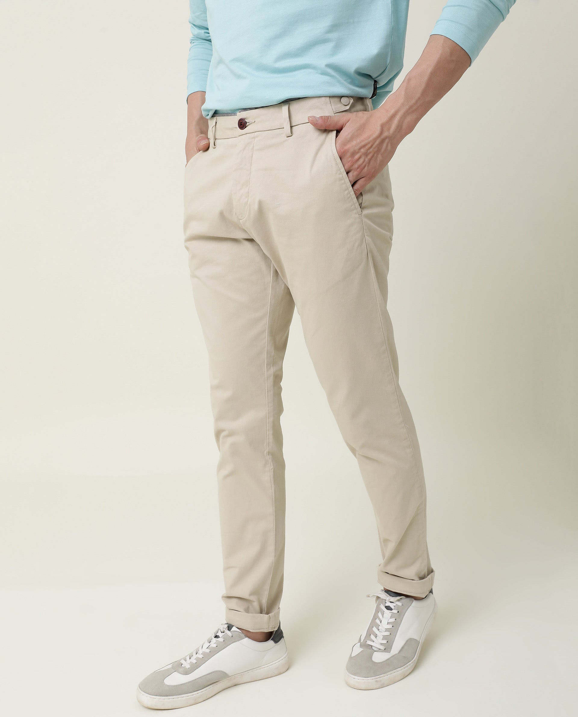 Rare Rabbit Men's Trews-1 Beige Solid Mid-Rise Regular Fit Trouser - view 4