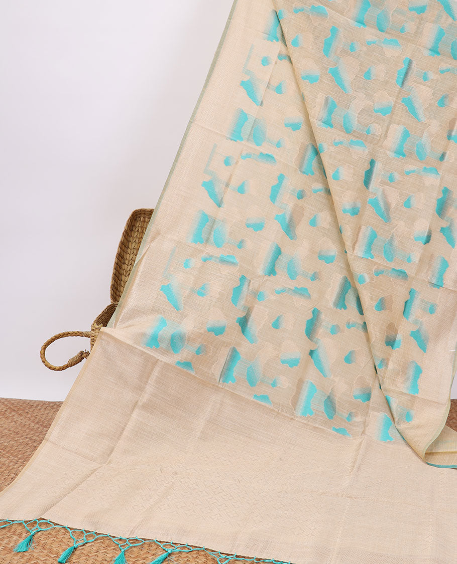 Pothys Cream intricate design semi-raw tussar saree with self border & plain pallu