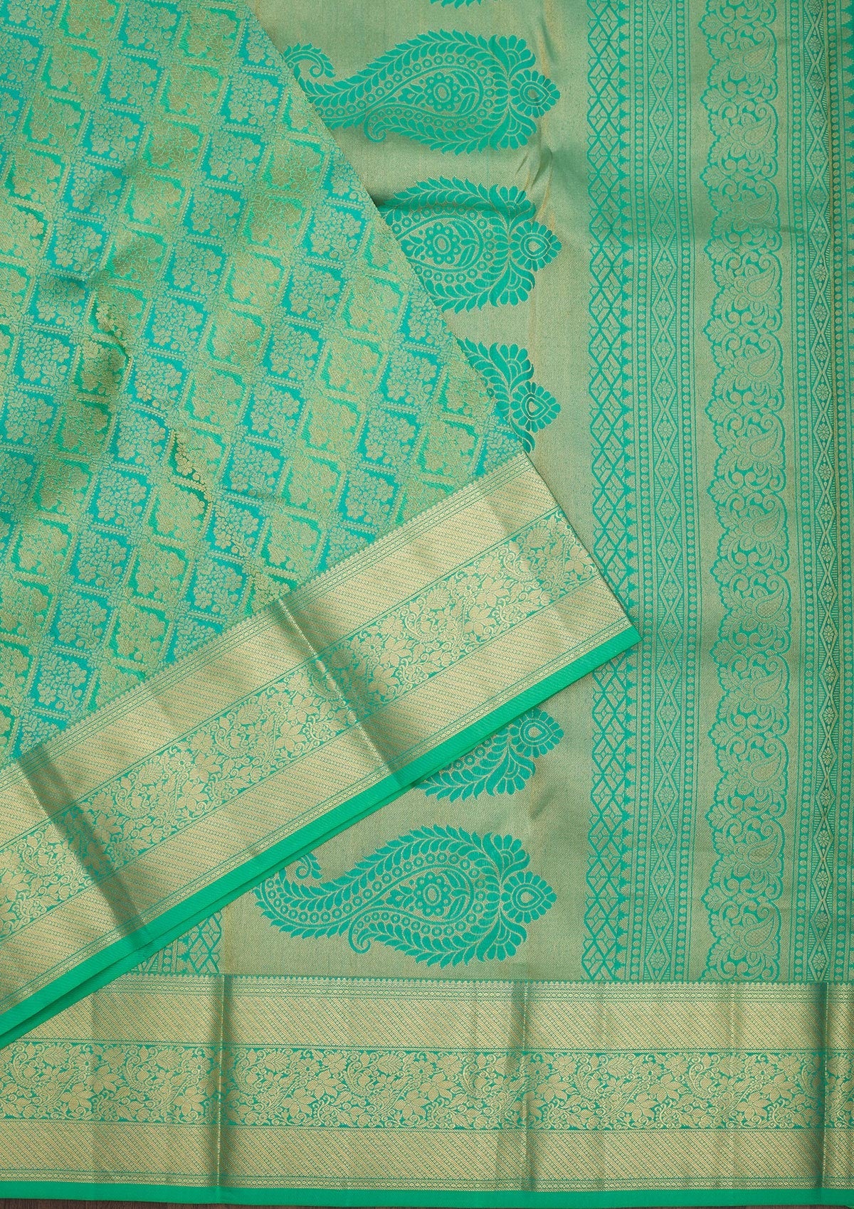 Koskii Sea Green Zariwork Pure Silk Saree – Women's - view 3
