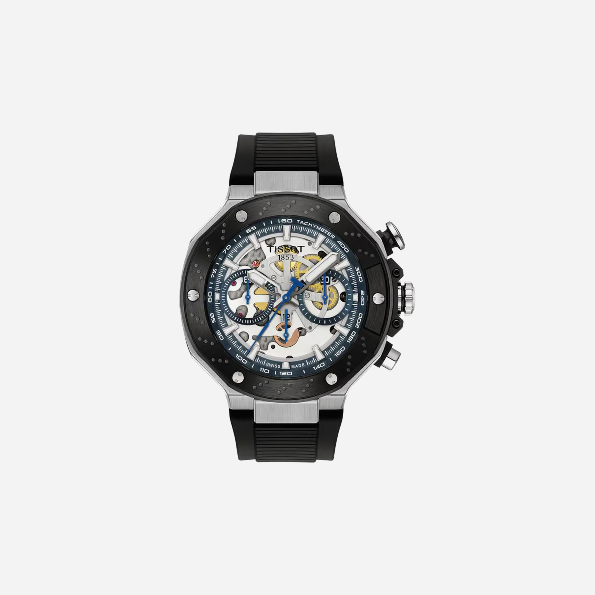 Tissot T-Race MotoGP Black Silicone Strap Transparent Dial 45mm Automatic Chronograph Watch (2025)
