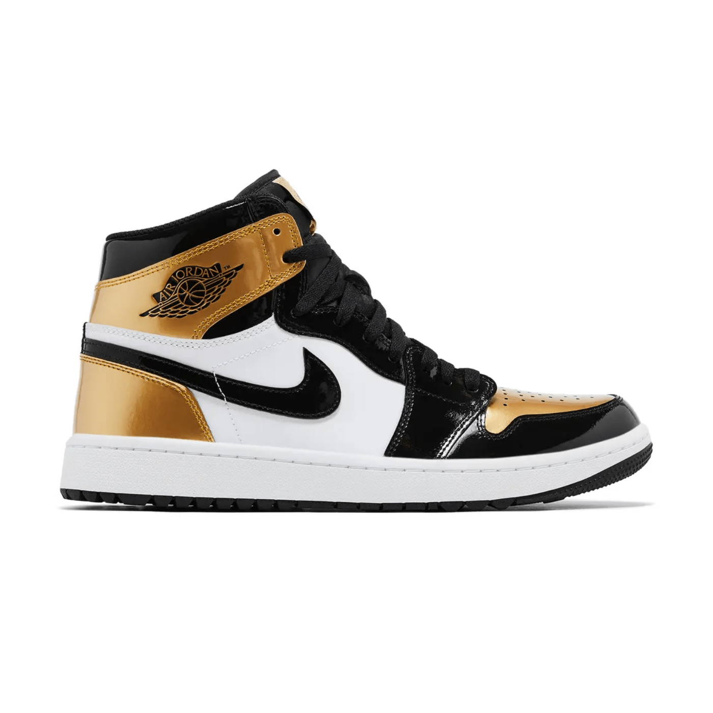 HYPE ELIXIR Jordan 1 Retro High Golf Patent Gold Toe