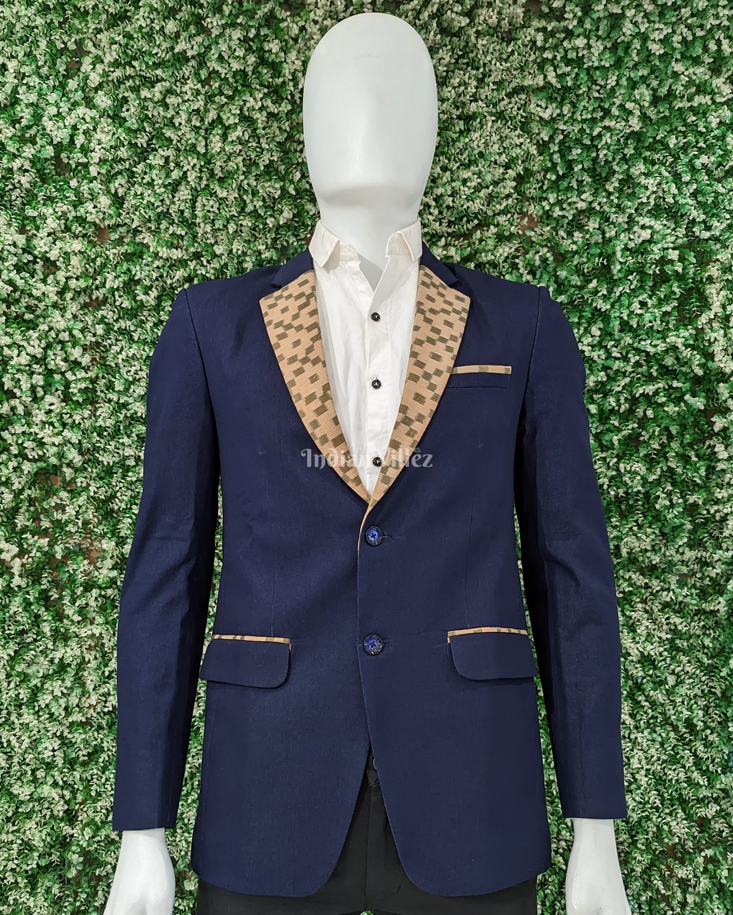 IndianVillèz Blue Denim Odisha Ikat Men's Designer Blazer
