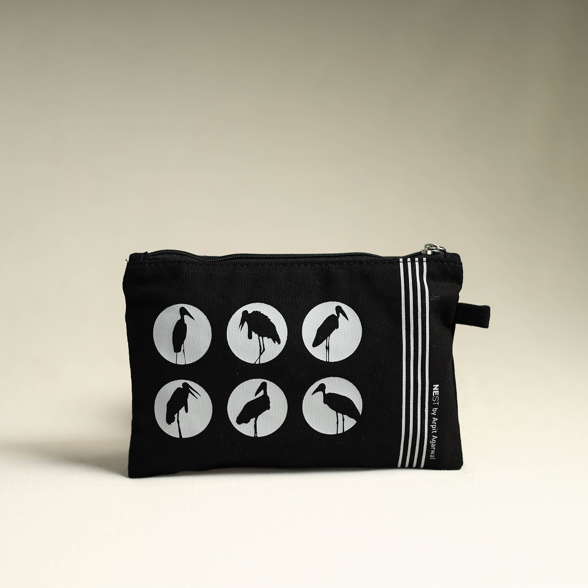NEST BY ARPIT AGARWAL Black - Assam Hargila Cotton Canvas Utility Pouch
