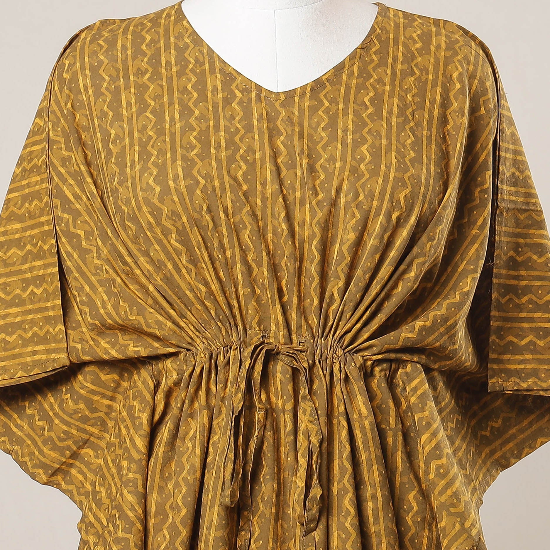 CHUTNEY CRAFT STUDIO Brown - Sanganeri Printed Cotton Kaftan with Tie-Up Waist (Medium) - view 2