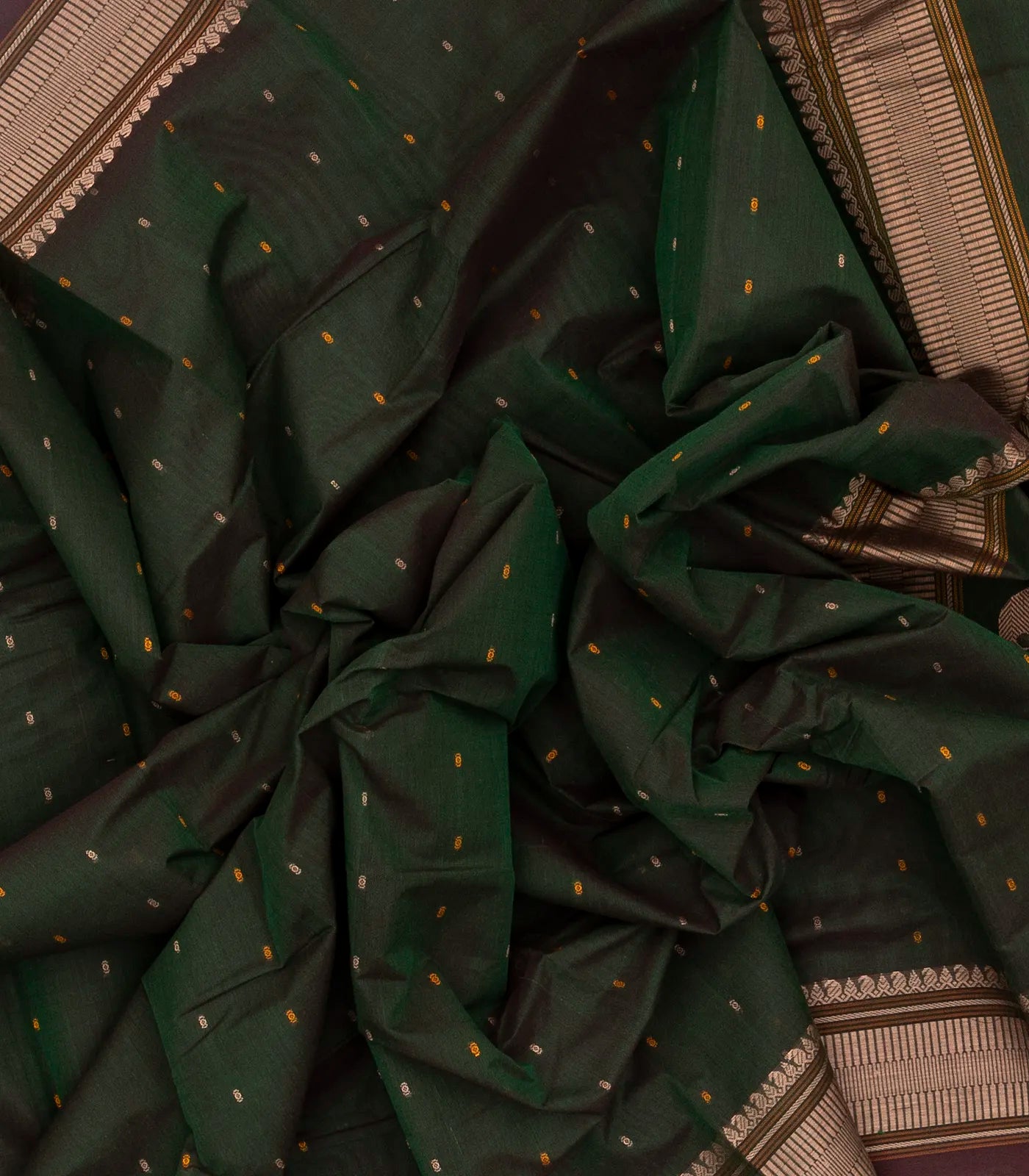 RmKV Bottle Green Handloom Kanchi Cotton Saree With Mango Motifs - view 3