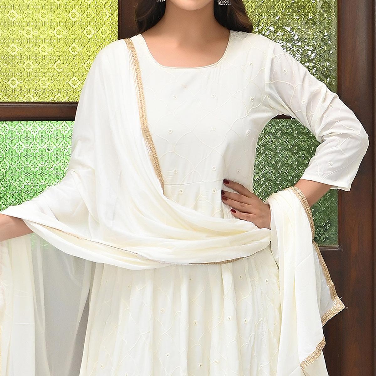 Peachmode Cream Chikankari Embroidered Georgette Gown - view 5