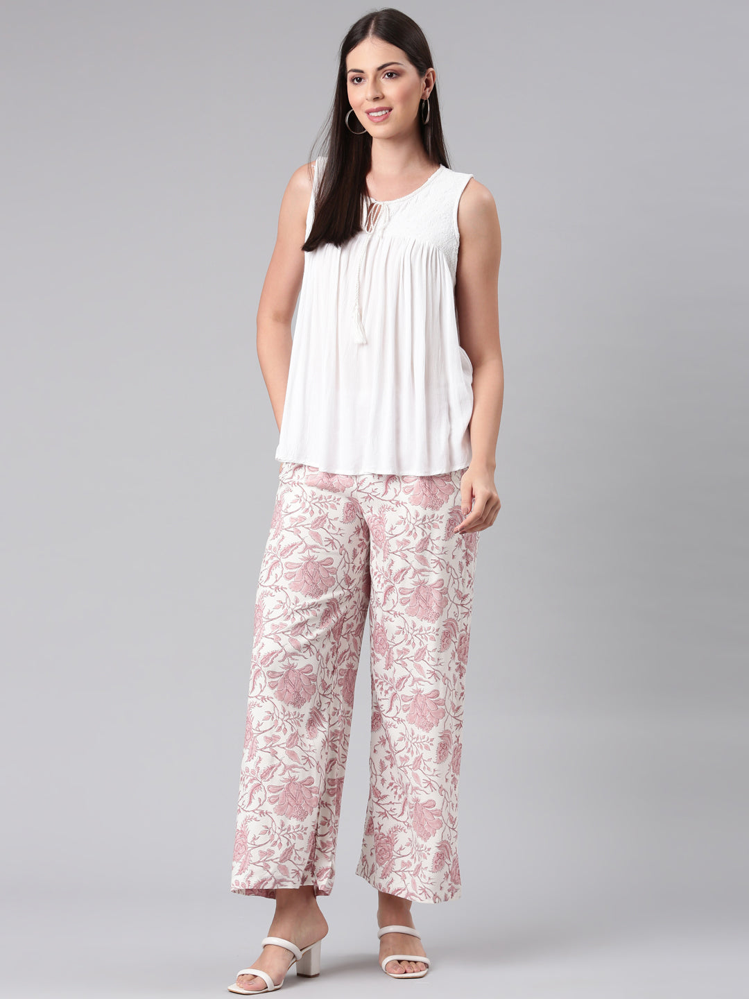 Go Colors Women Medium Pinks Viscose Mid Rise Printed Palazzo - view 4
