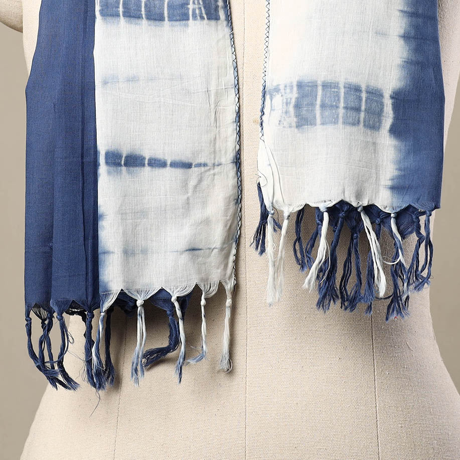 HAVELI CHRONICLES Blue - Cotton Tie-Dye Shibori Stole with Tassels 184 - view 2