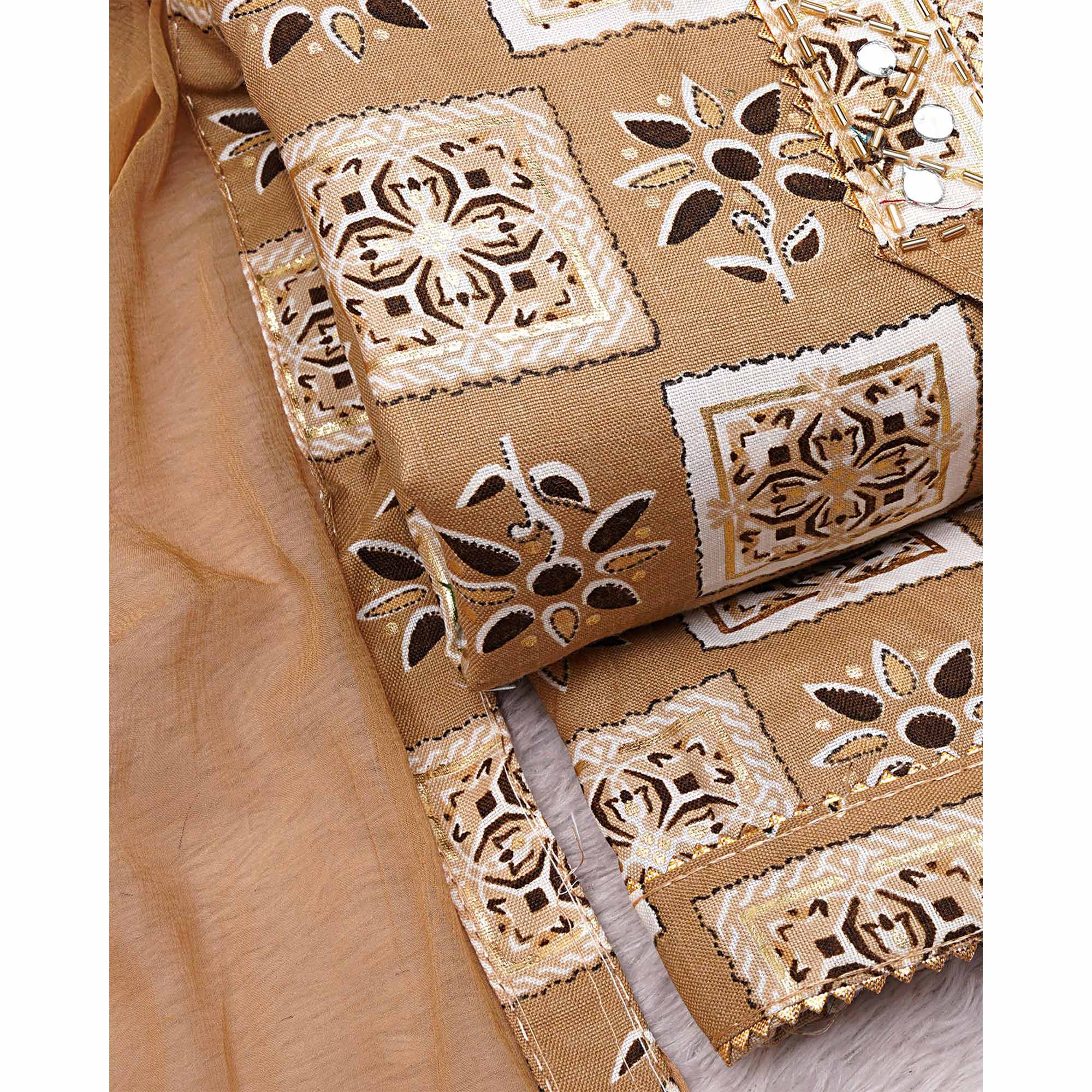Peachmode Chikoo Floral Printed Pure Cotton Dress Material - view 5