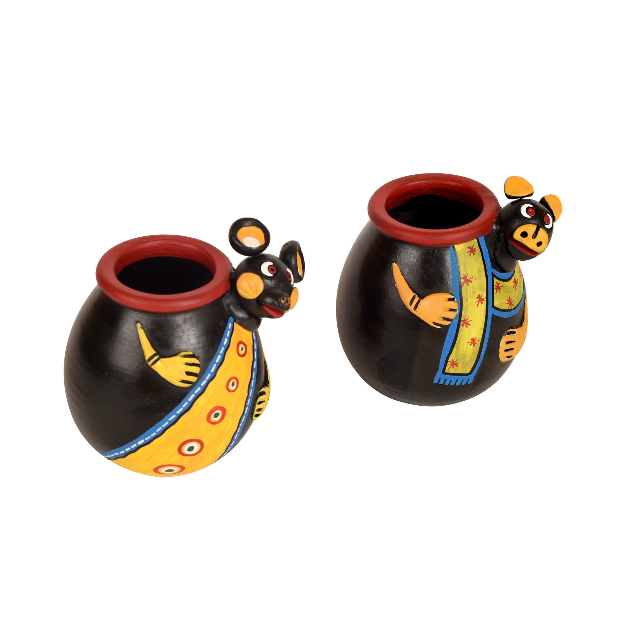 ART CREATIONS BY SUMAN SONTHALIA Animal Heads Multipurpose Pots (So2) in Black & Yellow (3x3x3.5/3x3x3.5") - view 3