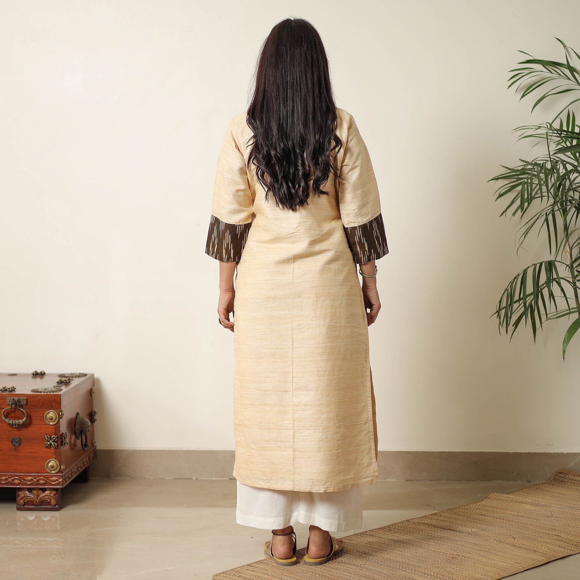 ITOKRI CASUALS Beige - Bhagalpuri Handwoven Desi Tussar Silk Straight Kurta 13 - view 7