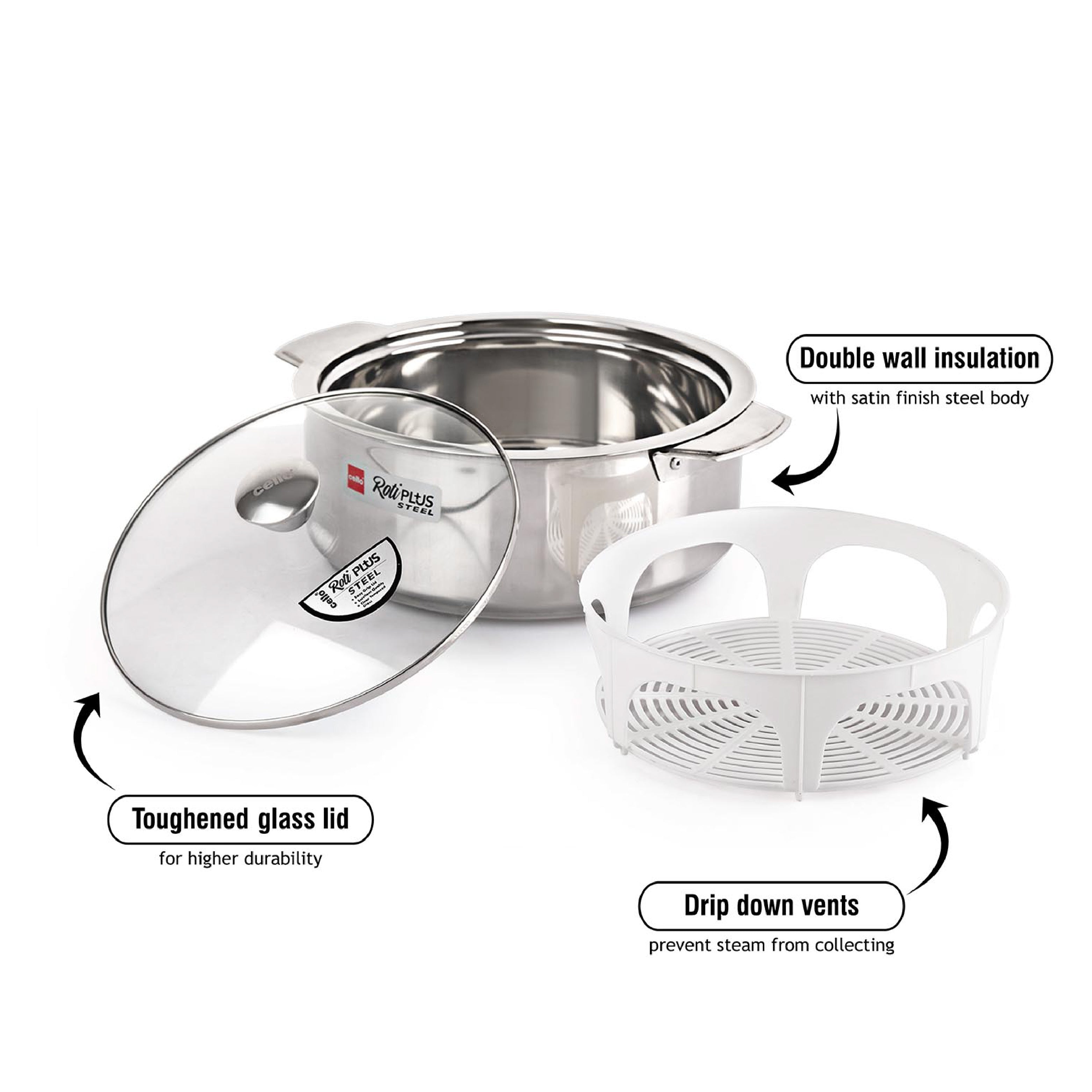 Cello Daawat Casserole Gift Set, Set of 3 – Silver - view 4