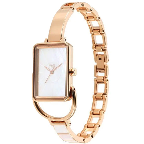Titan Raga Power Pearls Quartz Analog Watch For Women With Mother of Pearl Dial Rose Gold Metal Strap 21mm 95223WM01F - view 2