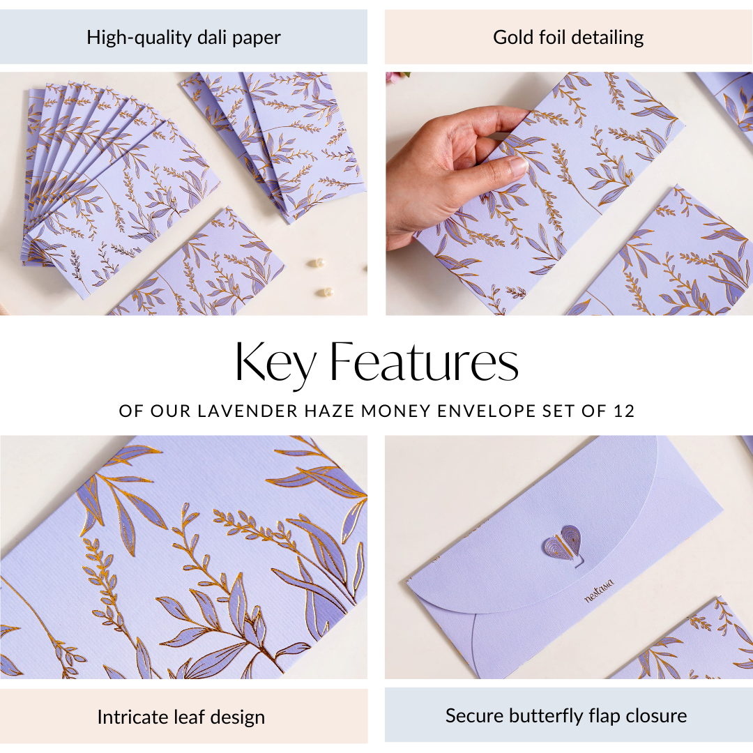 Nestasia Lavender Leaf Paper Money Envelope For Weddings Set Of 12 - view 5