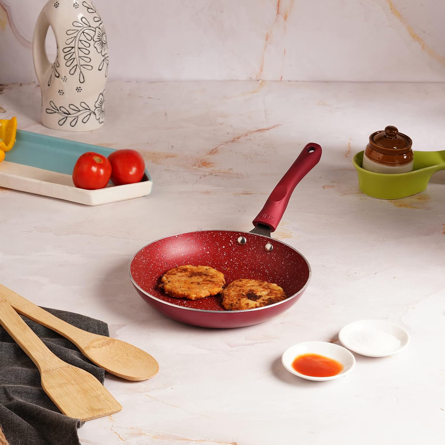 Cello Crown Induction Base Taper Fry Pan – Maroon