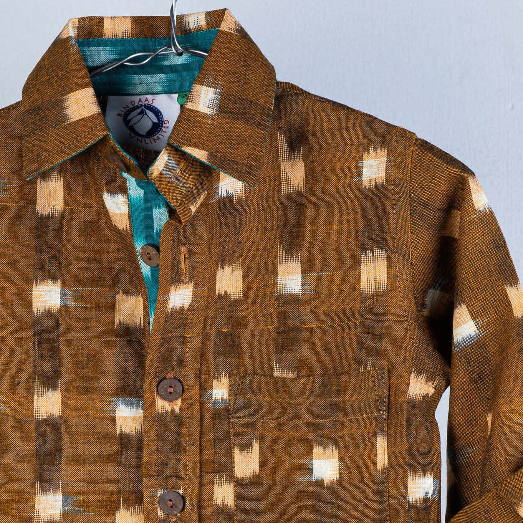 CHUTNEY CRAFT STUDIO Brown - Ikat Weave Cotton Full-Sleeve Kids Shirt - view 2
