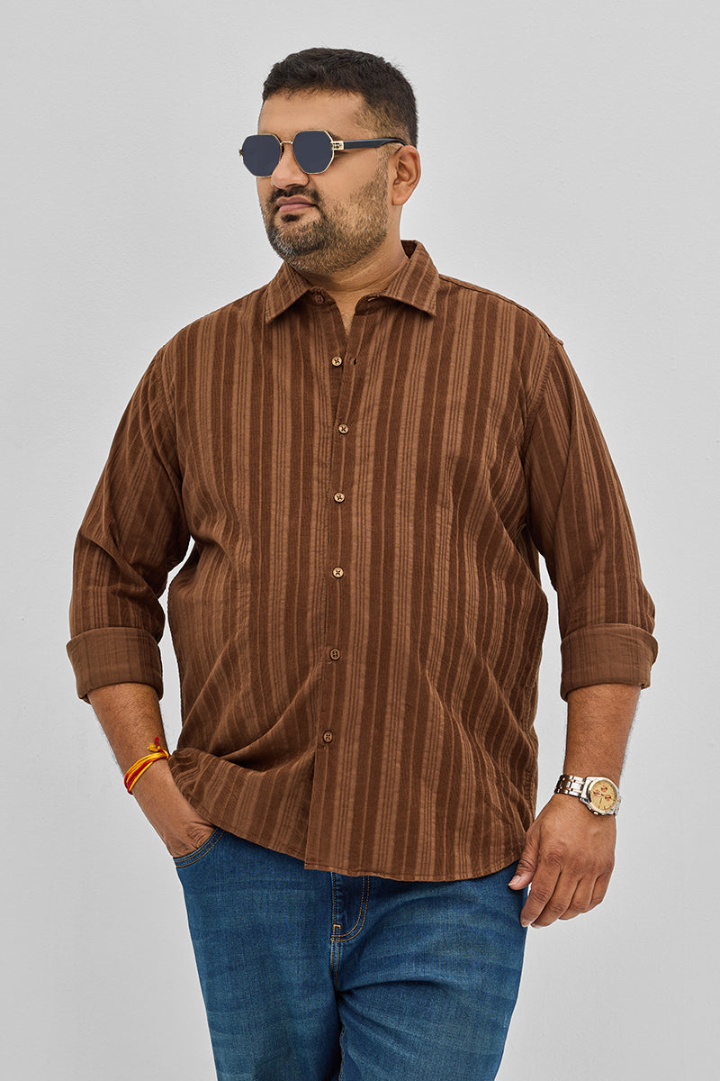 SNITCH Brown Stripes Corduroy Shirt
