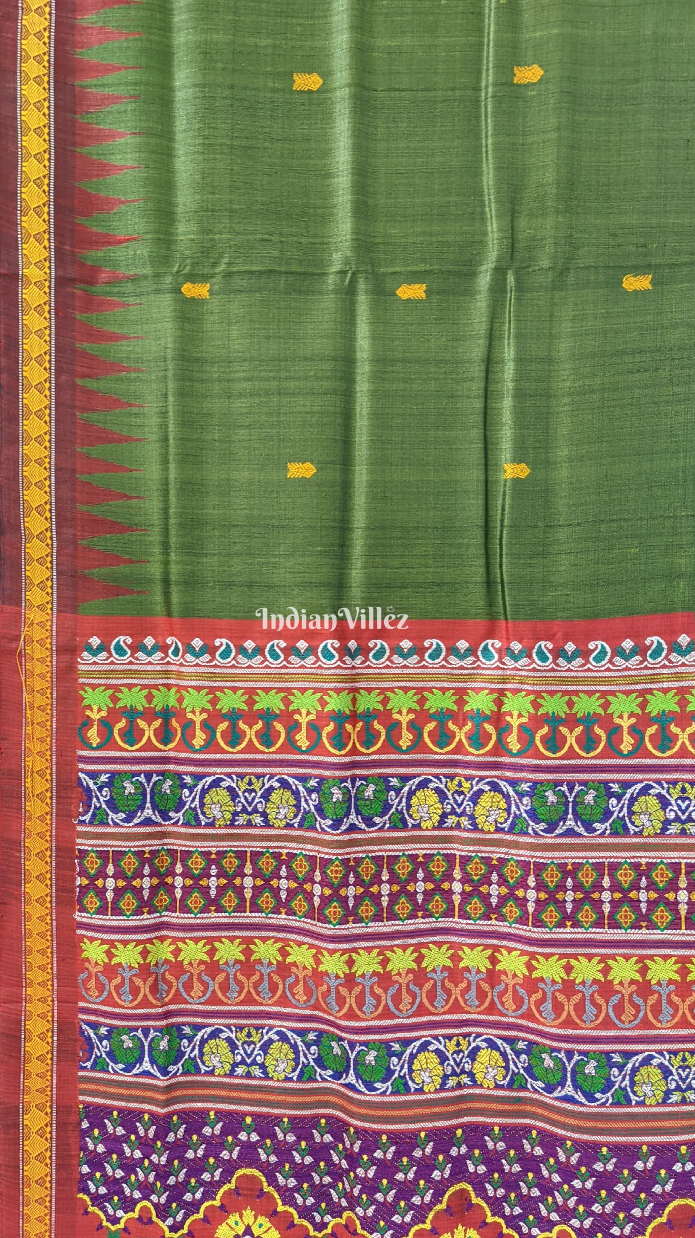 IndianVillèz Mehendi Green Garden Themed Gopalpur Tussar Silk Saree (State Award Nominated) - view 2