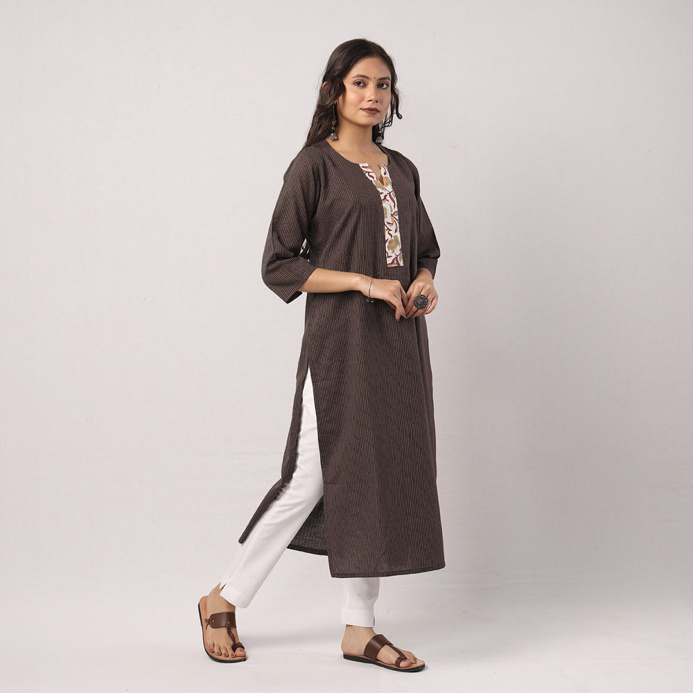 ITOKRI CASUALS Brown - Running Stitch Pure Cotton Long Kurta - view 2
