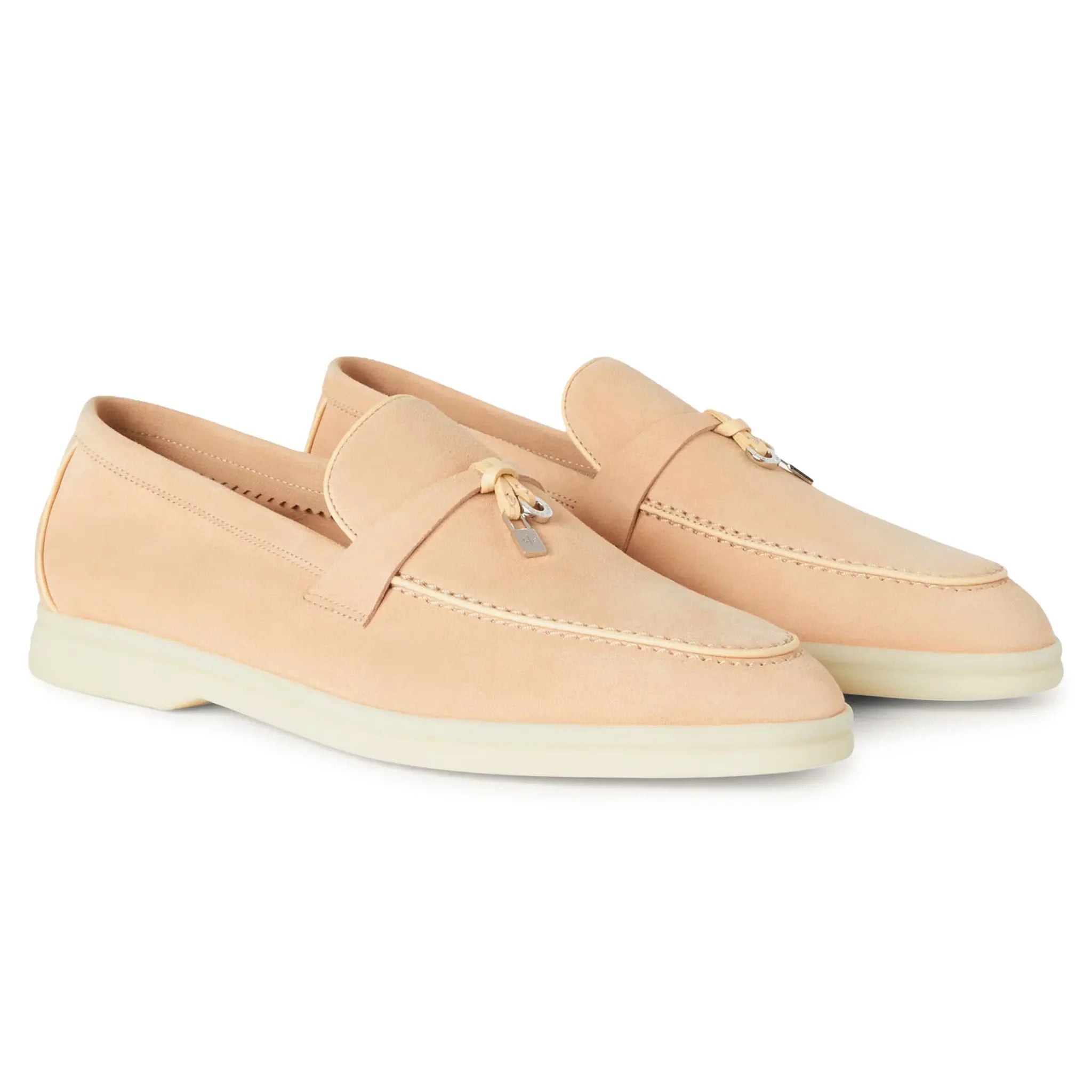 Loro Piana Summer Charms Walk Suede Goatskin Pink Reef Loafers - view 2