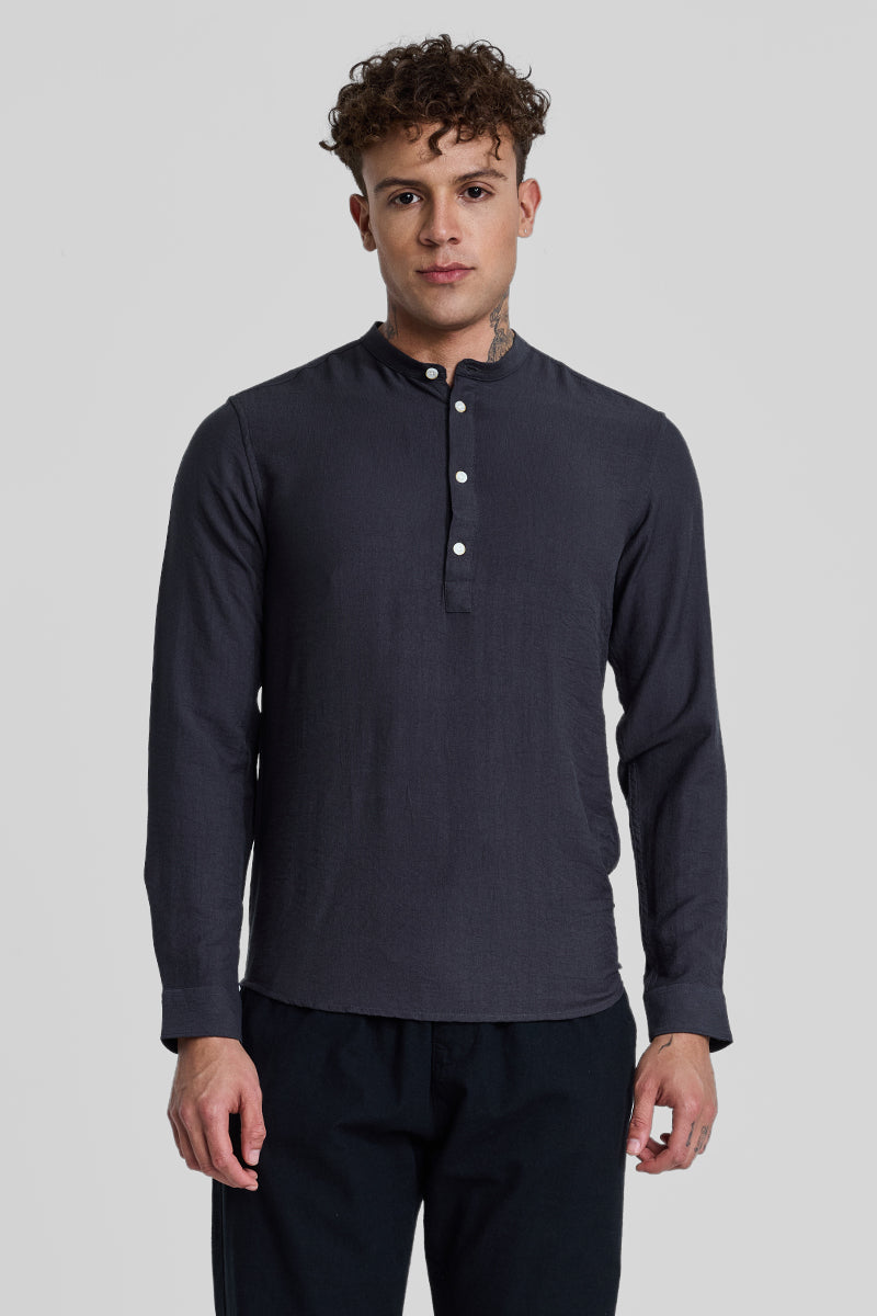 SNITCH Charcoal Grey Textured Slim Fit Kurta - view 6