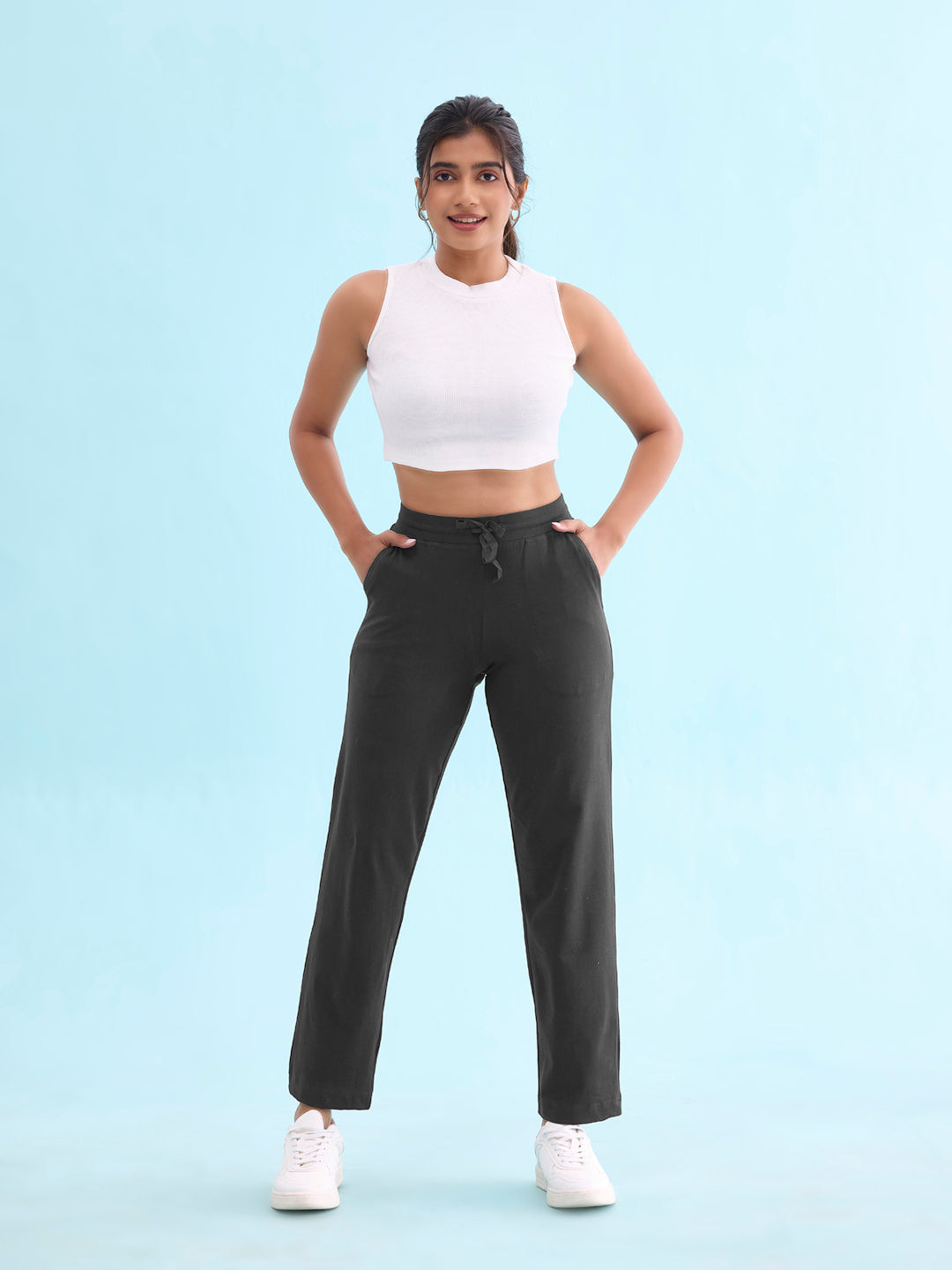 Go Colors Women Solid Antra Melange Mid Rise Track Pant