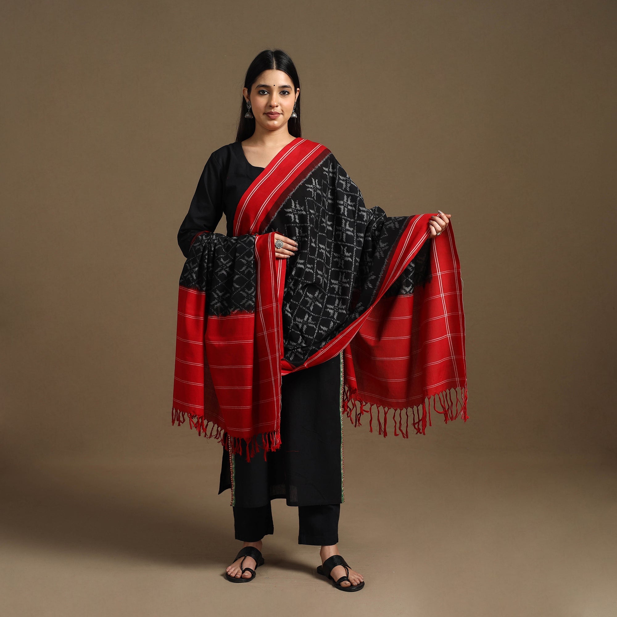 SOUTH KARGHA Black - Handloom Cotton Pochampally Ikat Dupatta 14