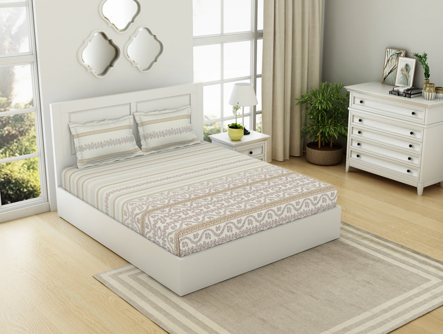 Spaces India Geometric Colud Dancer - White 100% Cotton King Fitted Sheet - Gypsy By Spaces - view 2