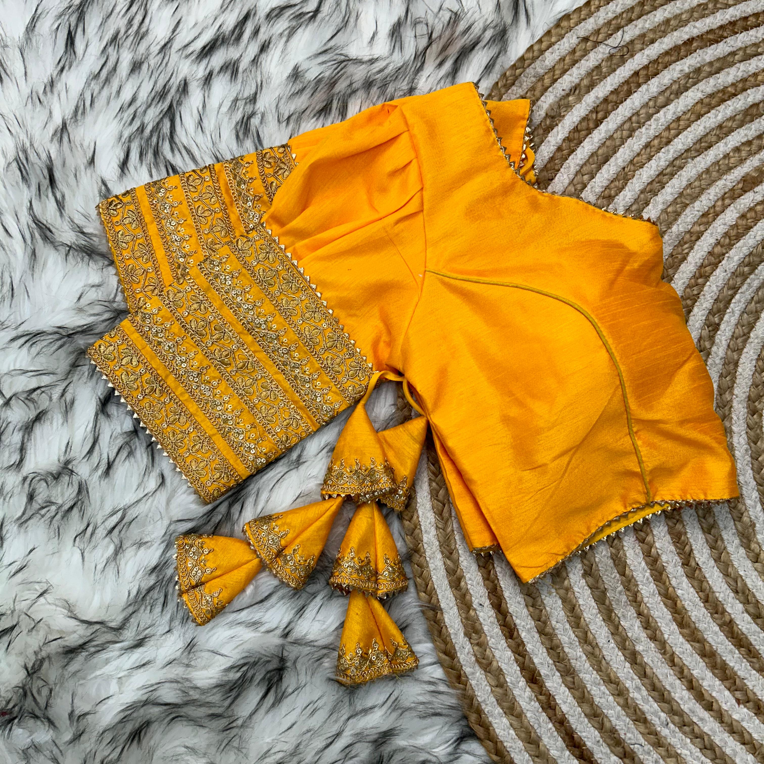 ClothsVilla Yellow Kilmora Silk Blouse with Handcrafted Embroidery and Sequence Accents
