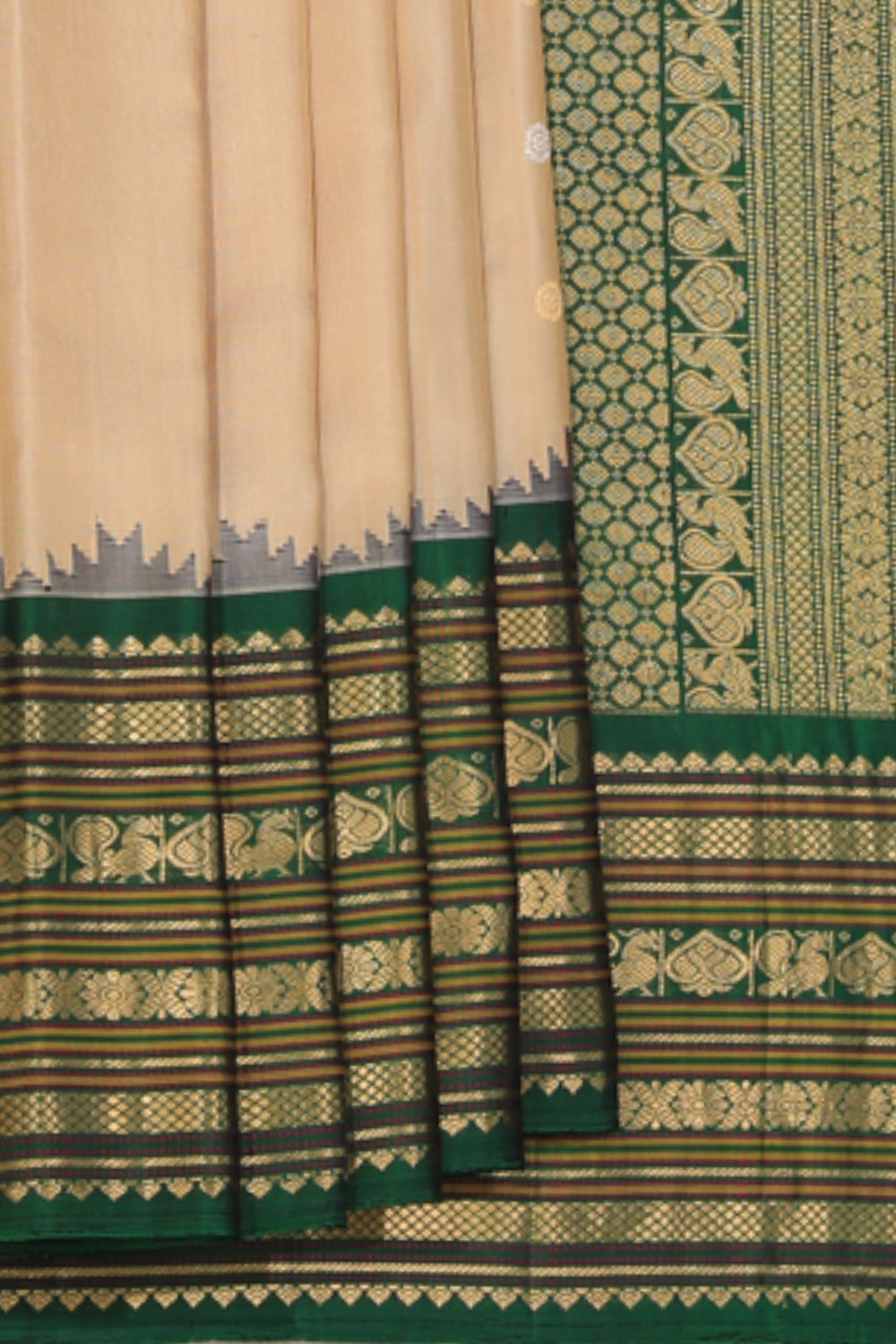 Kalanjali Gadwal Silk Beige Saree – Women's