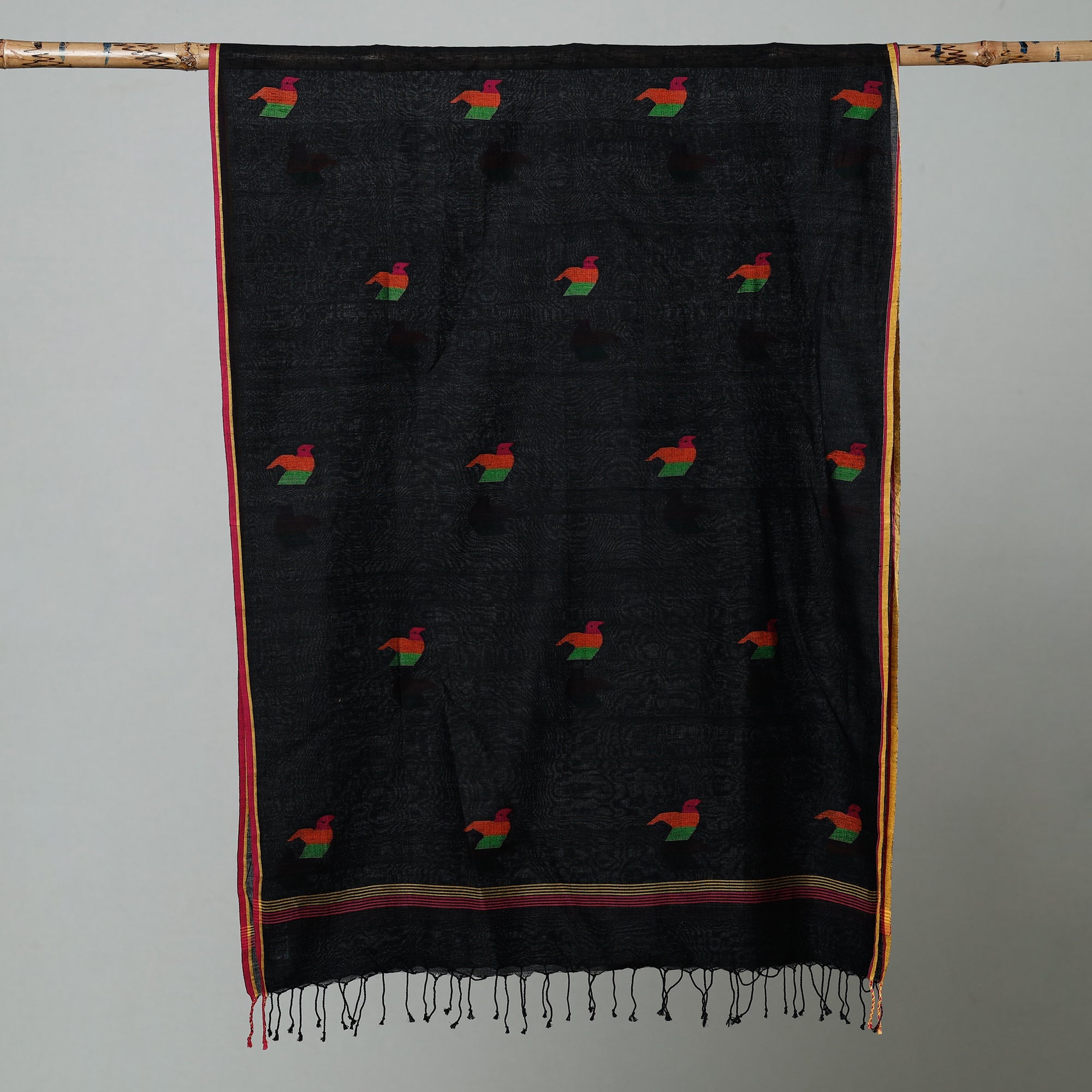 ALANKRITA Black - Jamdani Handloom Cotton Stole with Tassels - view 2