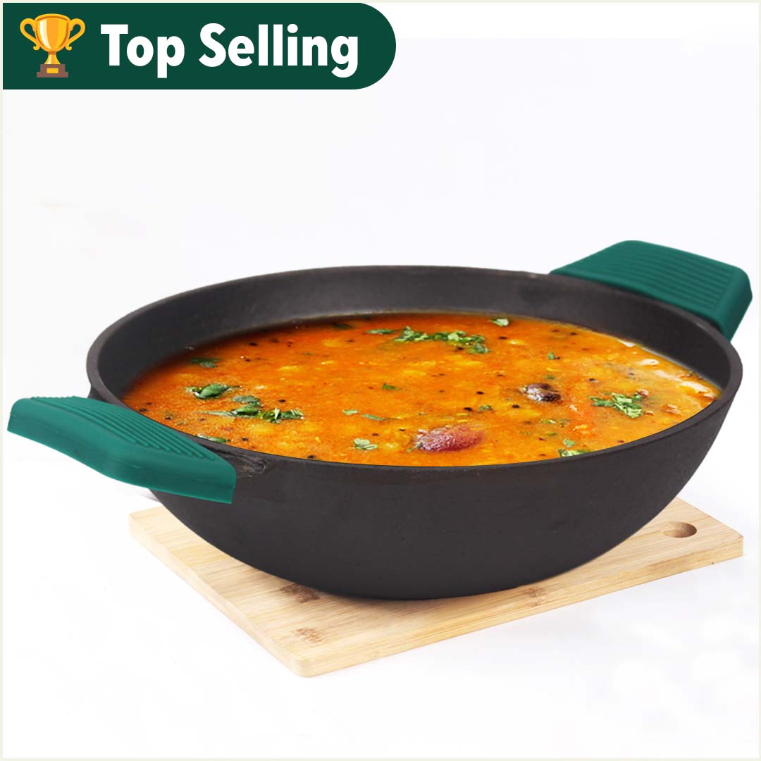 The Indus Valley CASTrong Cast Iron Kadai, Pre-seasoned, Nonstick, 100% Pure, Toxin-free, 27cm, 2.5L, 2.5kg