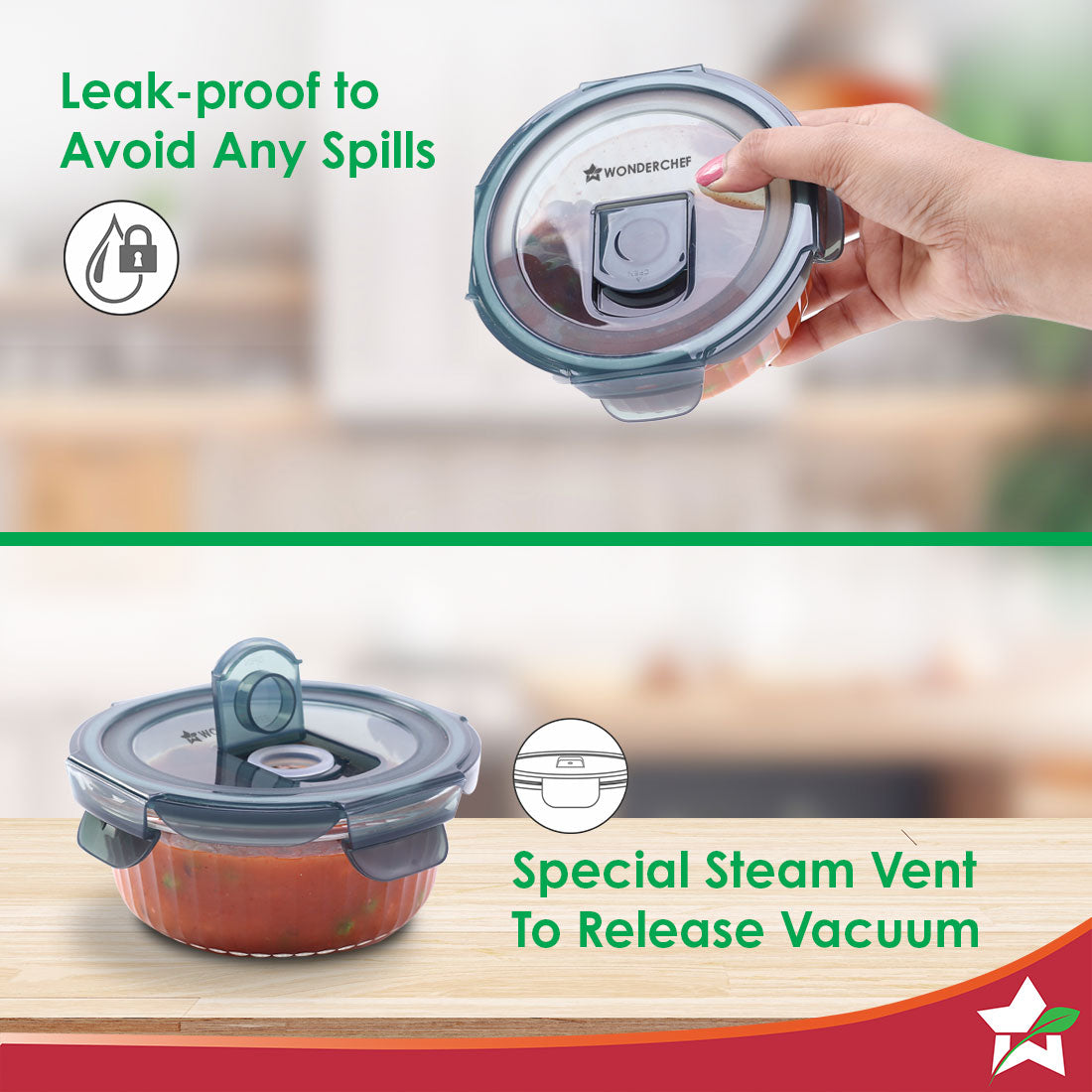 Wonderchef Verona Lunch Box Set of 2 | 400ml Borosilicate Glass. - view 4