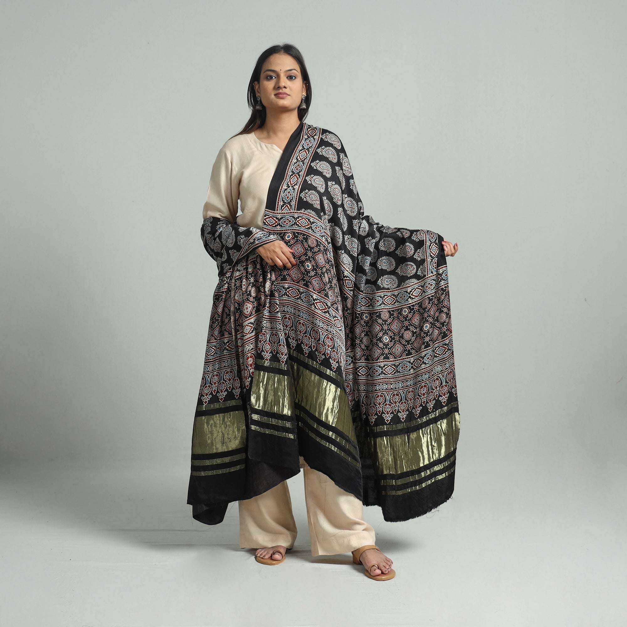 KACHCHH JI CHHAAP Black - Modal Silk Block Print Ajrakh Dupatta 99