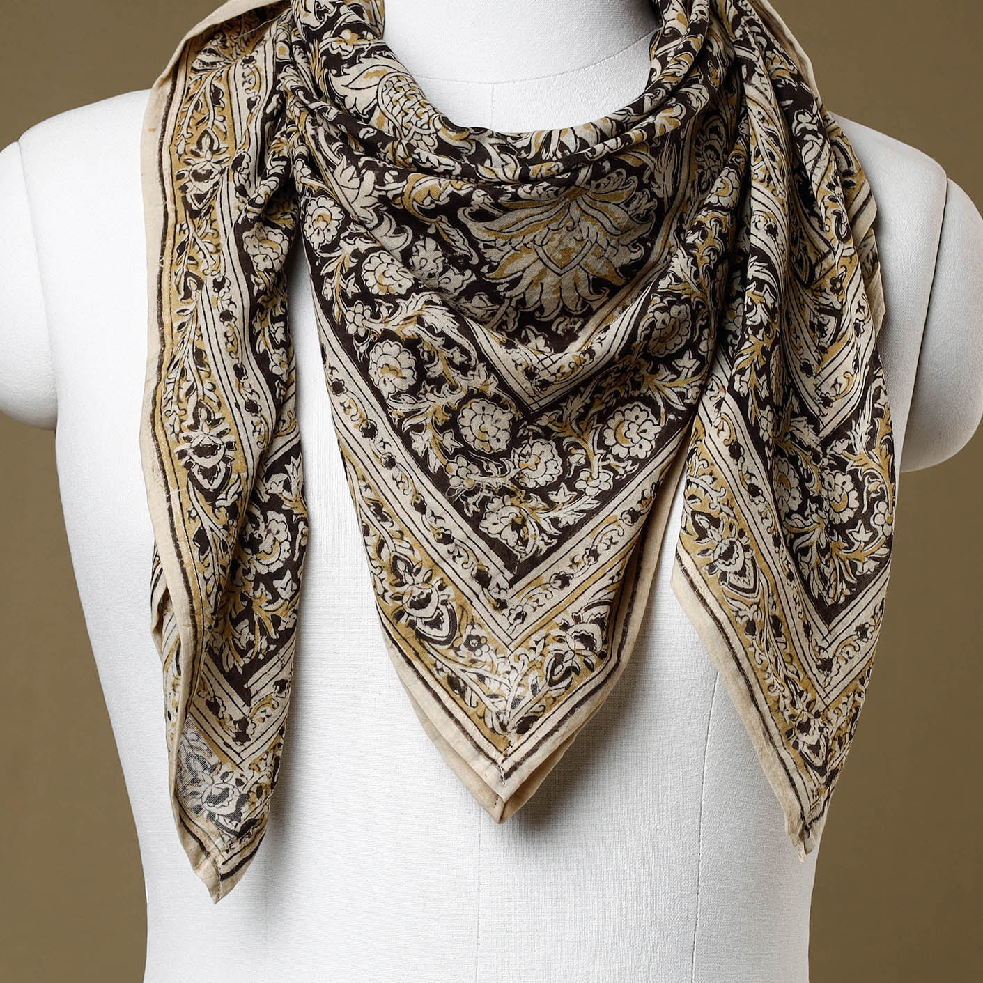 PITCHUKA SRINIVAS KALAMKARI PEDANA Black - Original Pedana Kalamkari Block Printed Cotton Scarf - view 3
