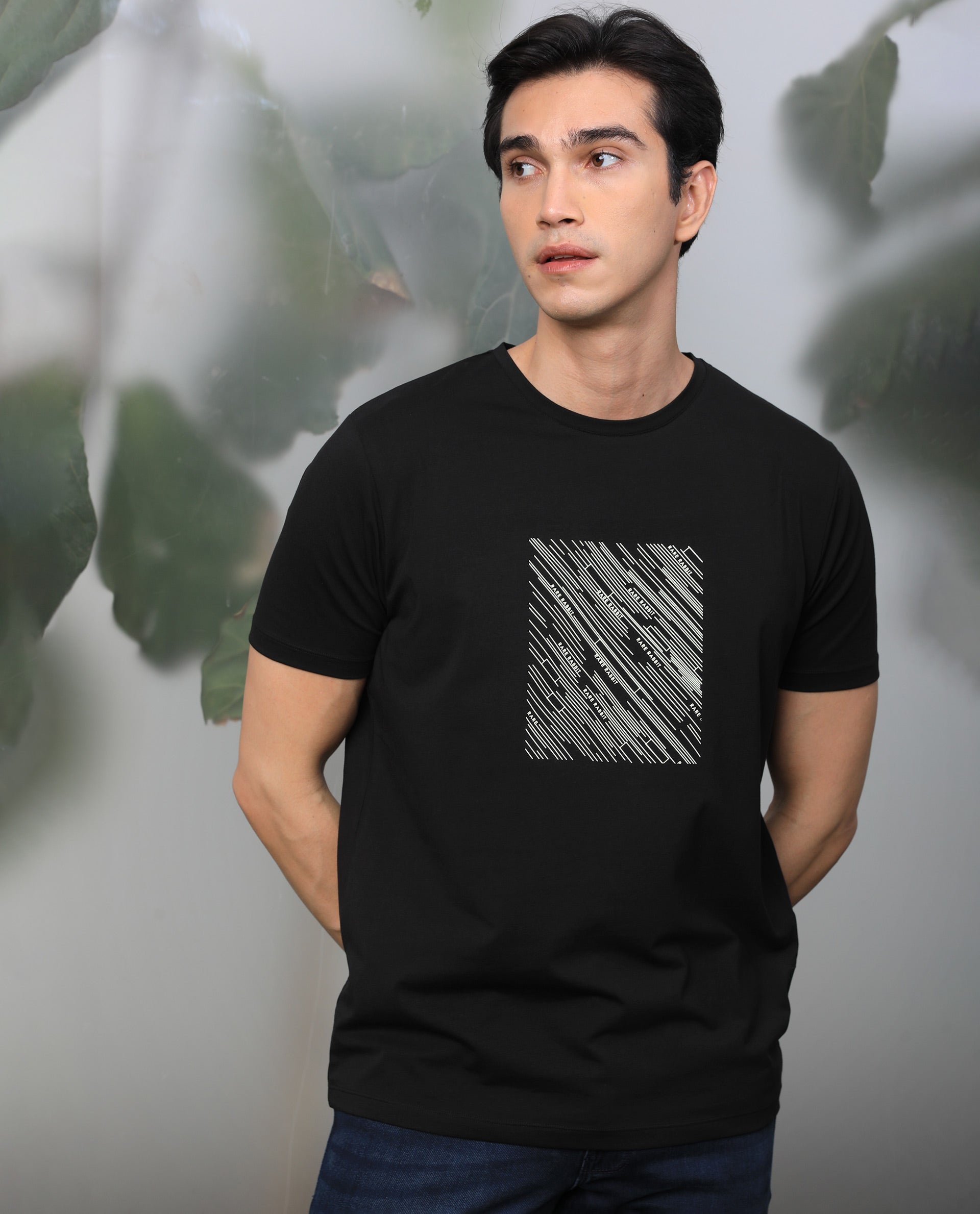 Rare Rabbit Men's Otter Black Cotton Lycra Fabric Half Sleeves Graphic Print T-Shirt - view 4