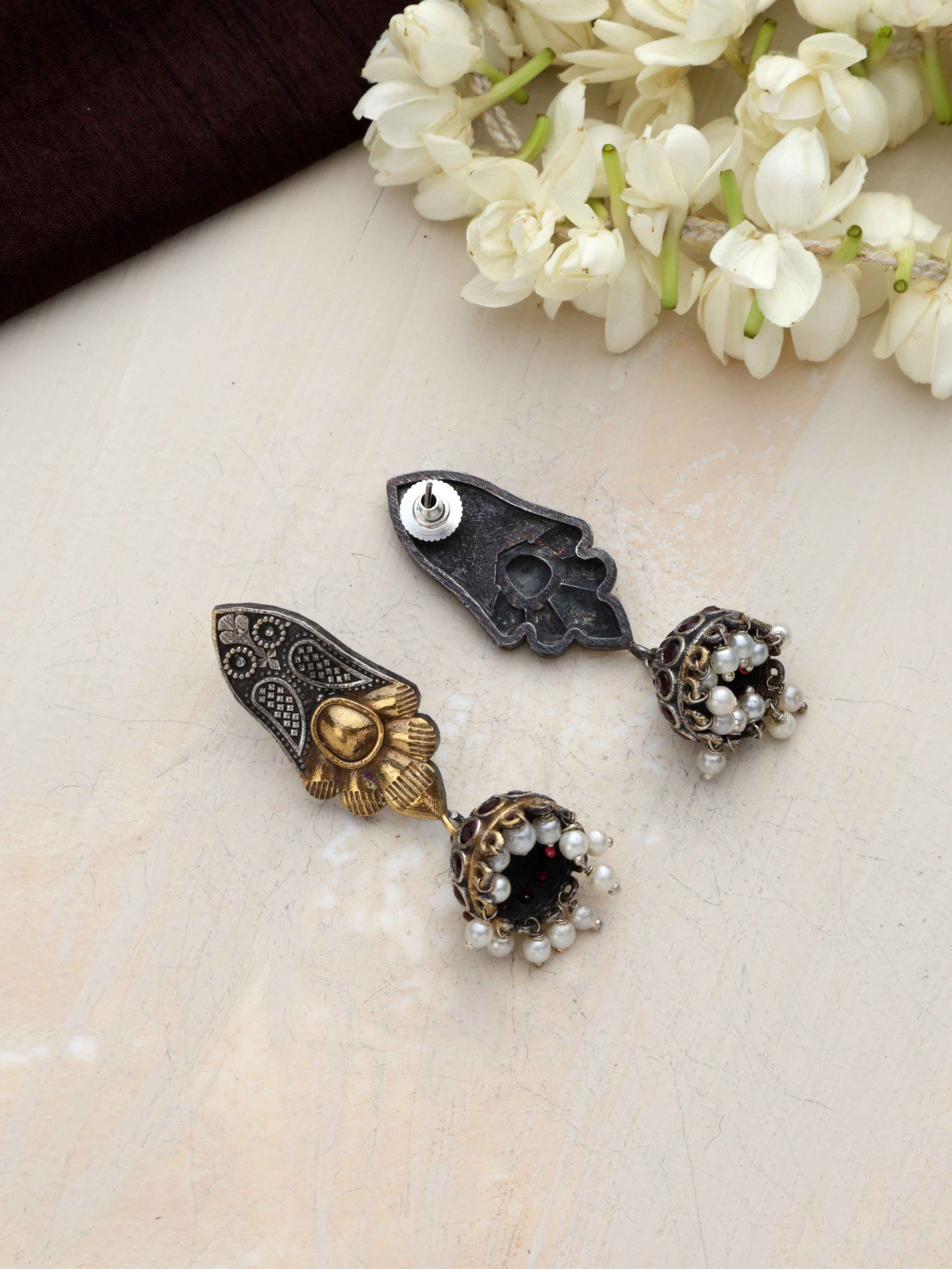 trueBrowns Silver Gold Tone Jhumka Earrings - view 5