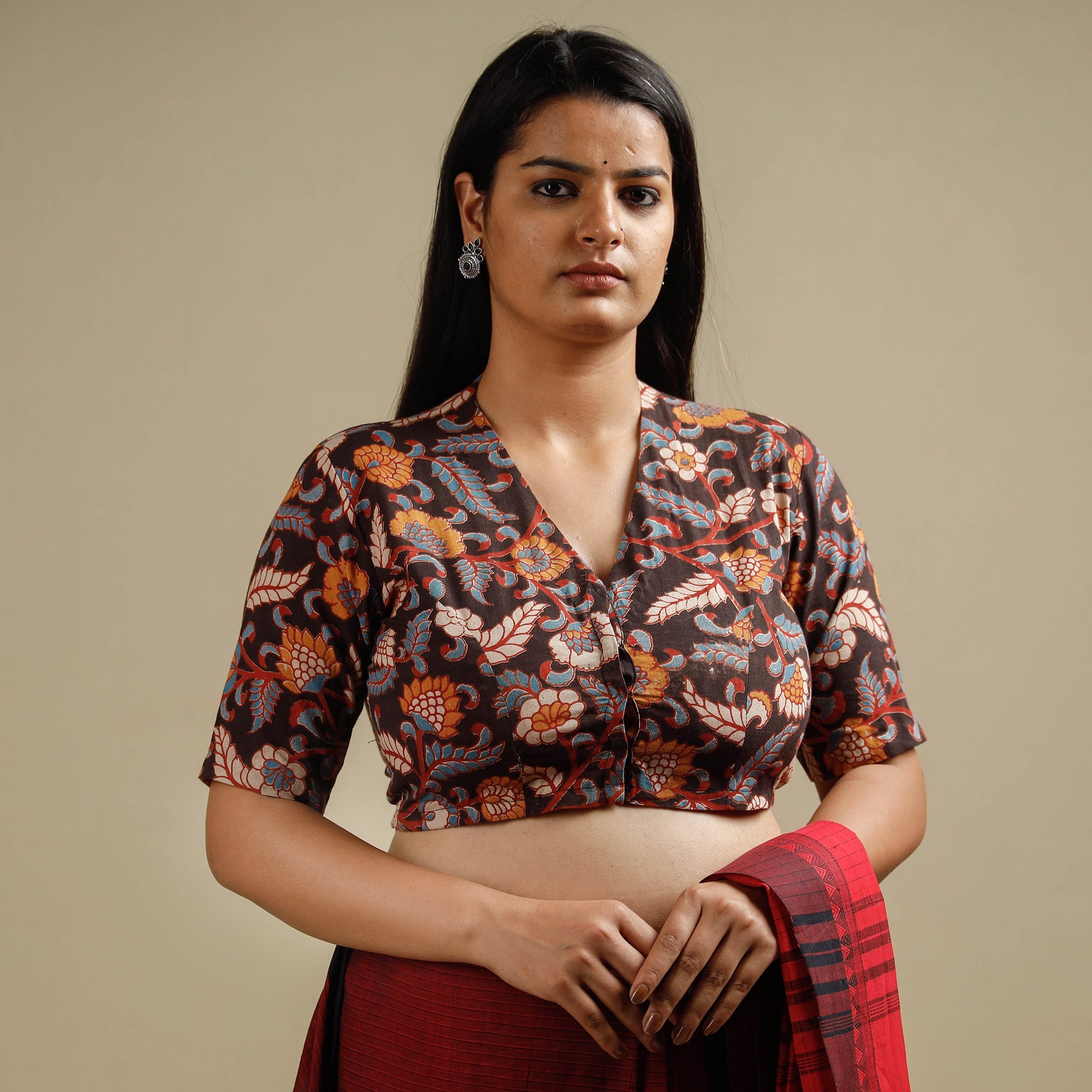 ITOKRI CASUALS Brown - Kalamkari Printed Cotton Stitched Blouse - view 2