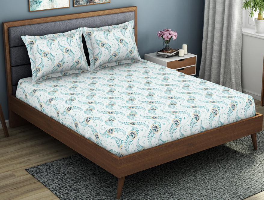 Spaces India Floral Capri - Light Blue Polycotton King Size Bedsheet - Wonder Full By Welspun - view 2