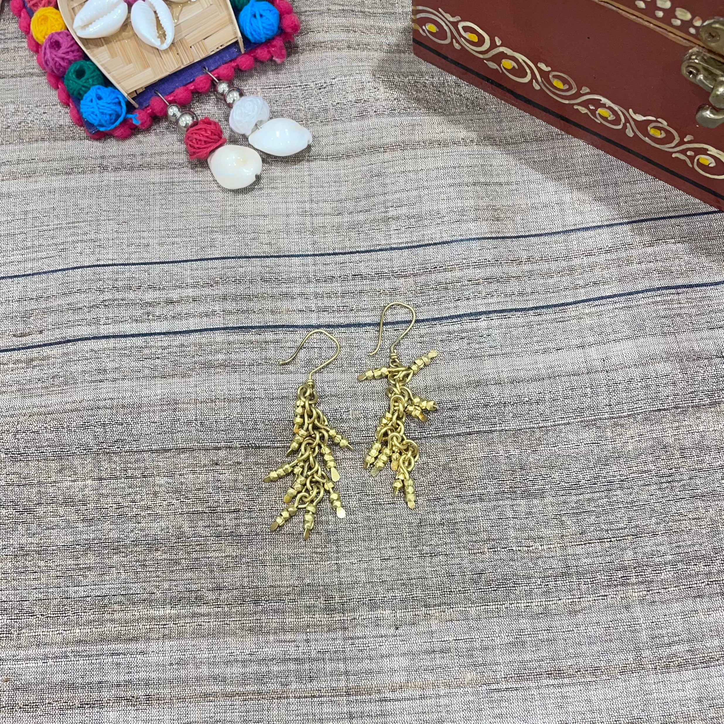 IndianVillèz Stone Shape Handcrafted Dokra Tribal Earring