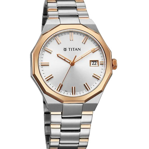 Titan Regalia Dodecagon Quartz Analog with Date Silver Dial Two Toned Stainless Steel Strap Watch For Men 40mm 90212KM01 - view 2