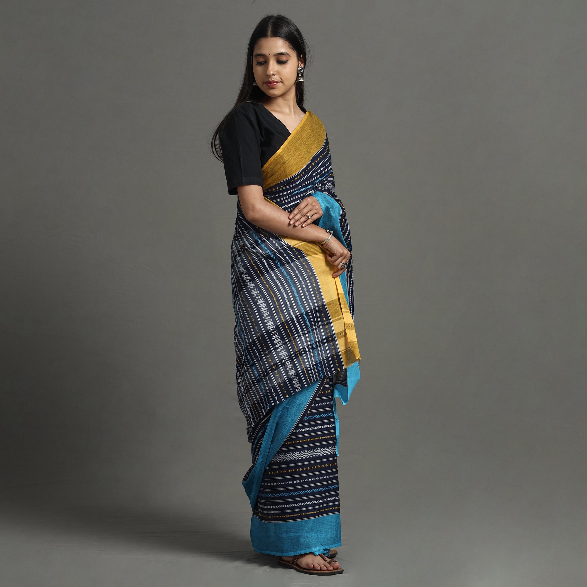 KHUSHBASH - HAPPY LOOM OF EAST Blue - Begampuri Handloom Cotton Saree - view 3