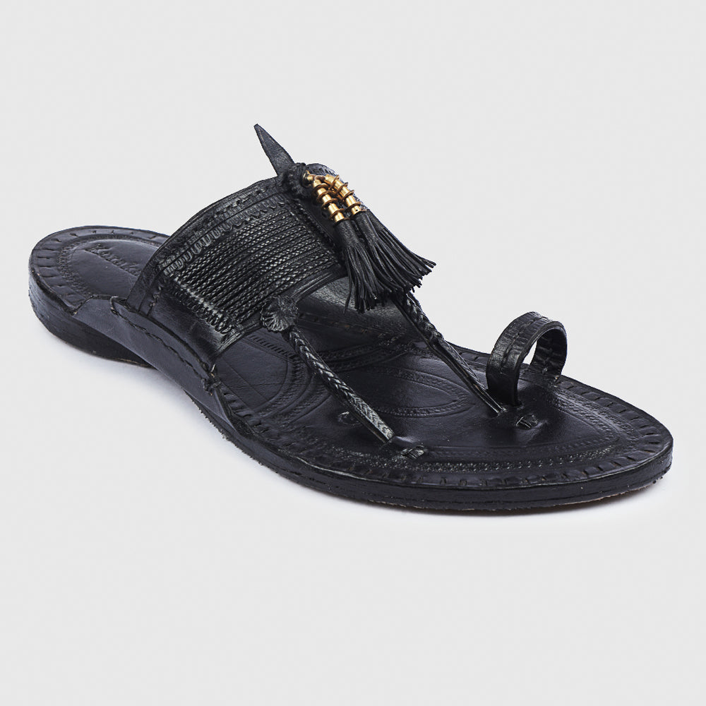 KORAKARI Black Handstitched Leather Kolhapuri Men Slipper - view 3