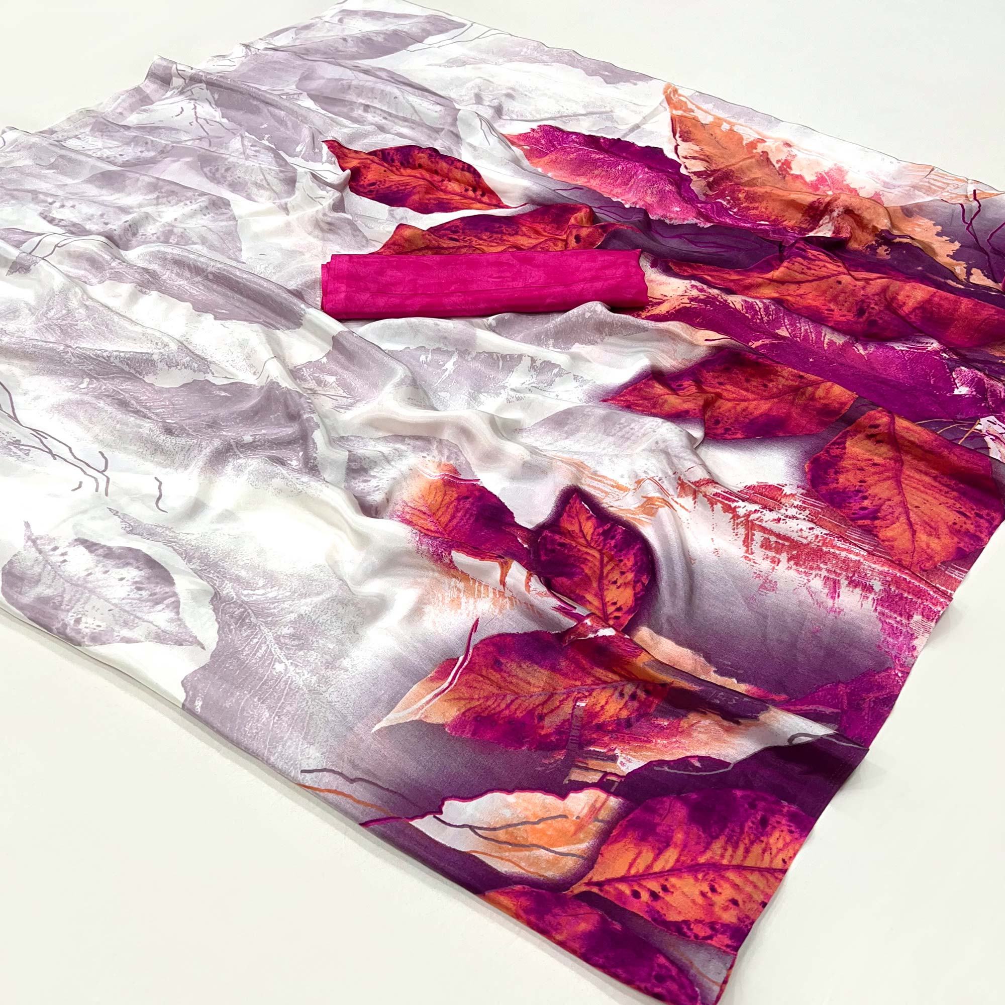 Peachmode Magenta Printed Crepe Silk Saree – Women's