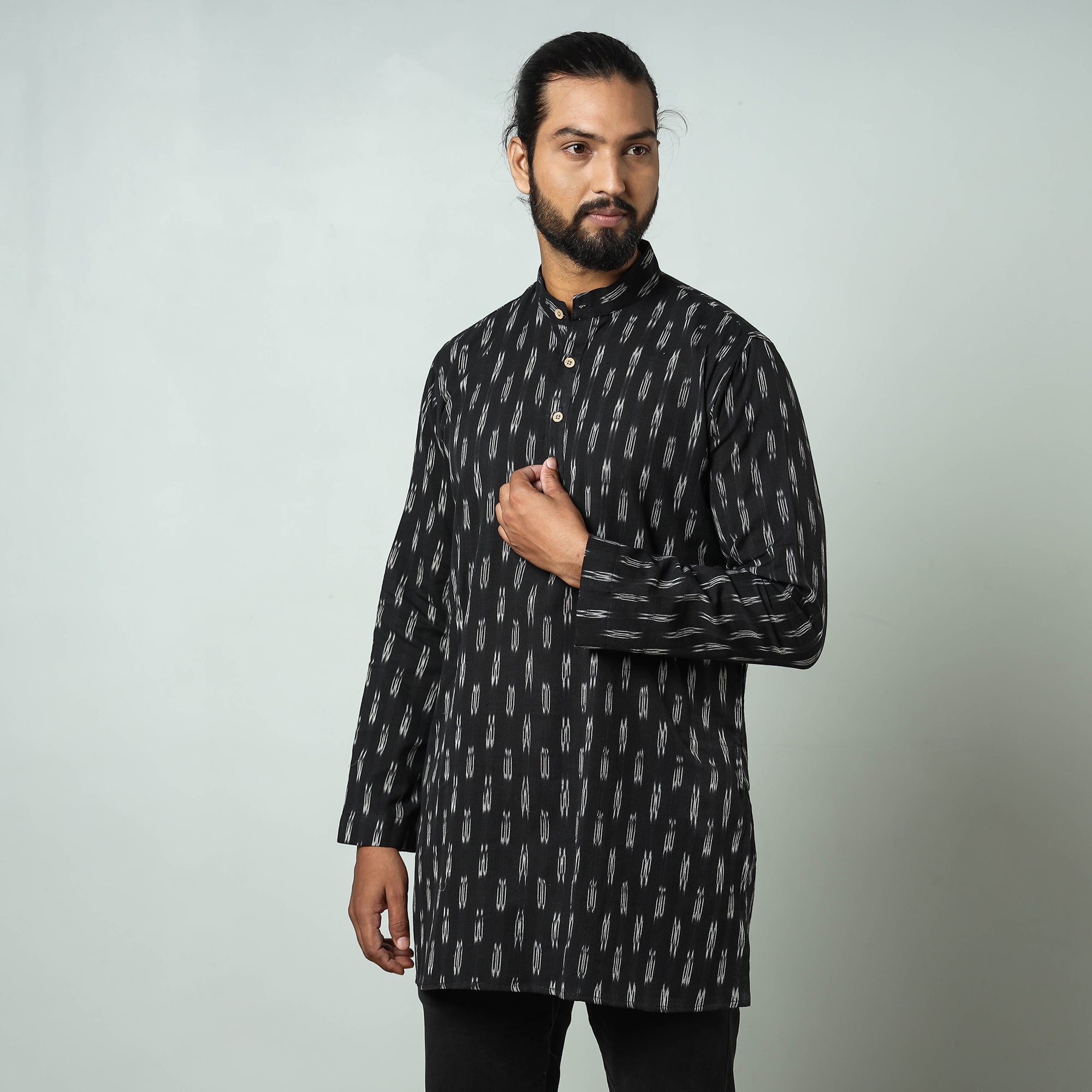 ITOKRI CASUALS Black - Pochampally Ikat weave Cotton Men's Short Kurta - view 2