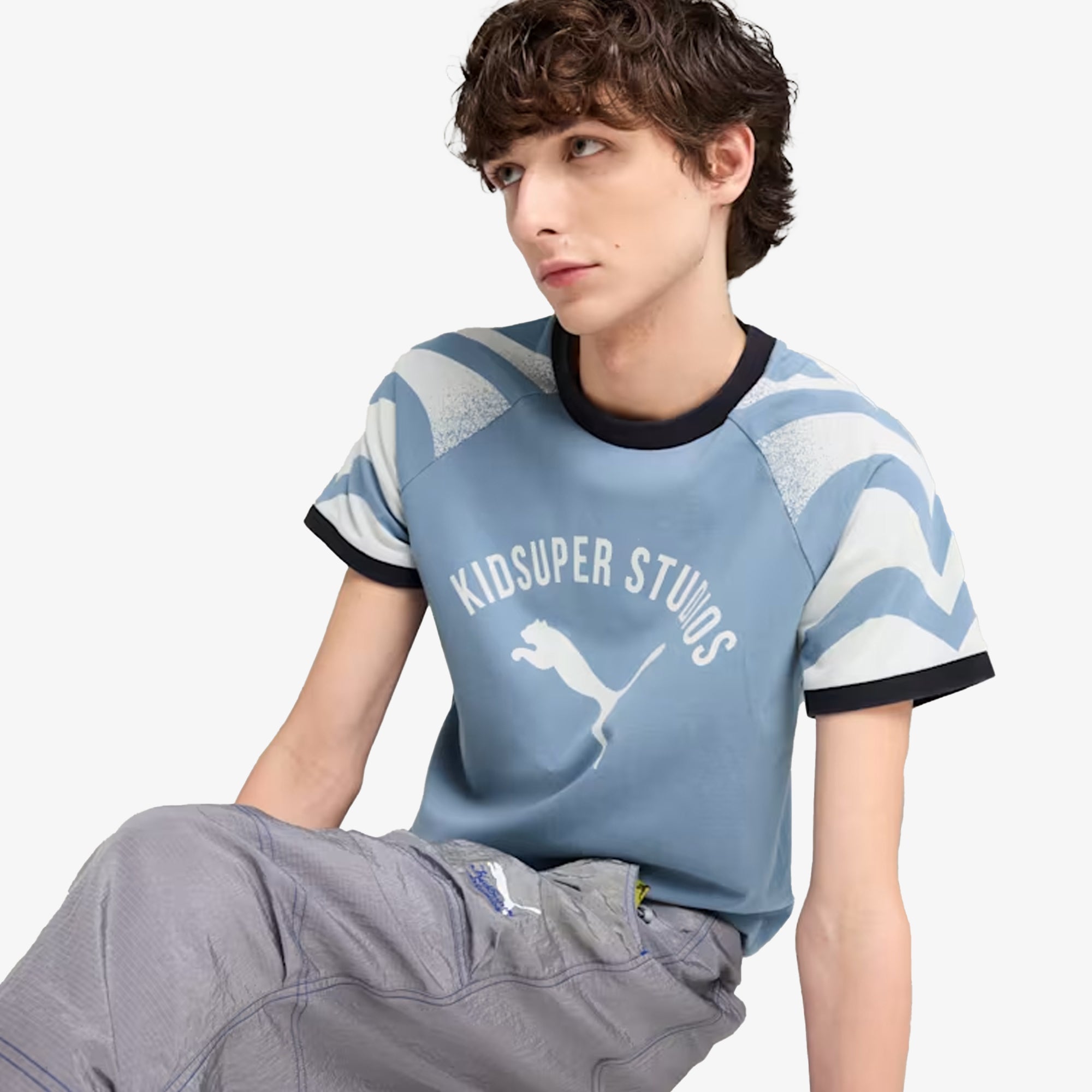 PUMA | x KIDSUPER SLIM FIT RINGER TEE { COOL BLUE - view 5