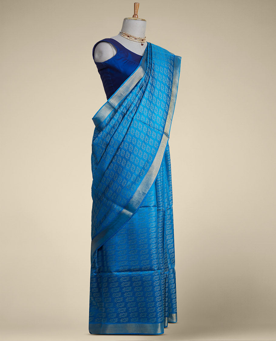 Pothys Blue leaf design tusser silk saree with self zari border - view 2