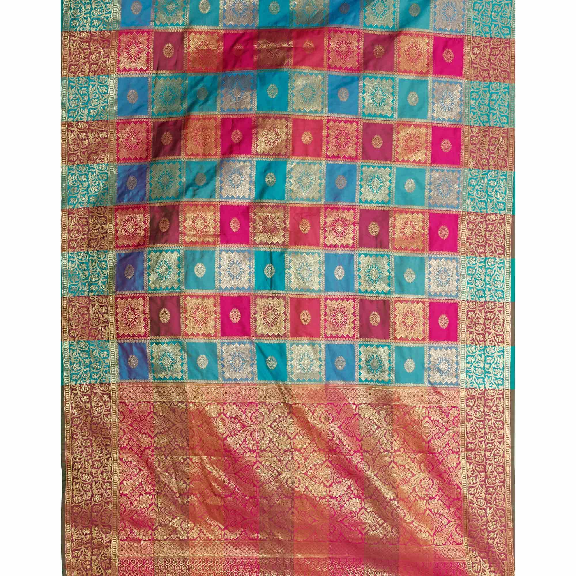 Peachmode Exotic Blue-Multi Colored Festive Wear Woven Work Art Silk Saree - view 2