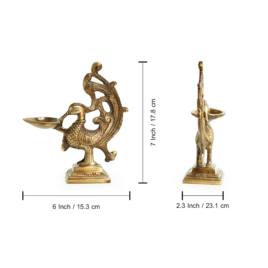 EXCLUSIVELANE 'Princely Peacock' Hand-Etched Carved Diya In Brass - view 5