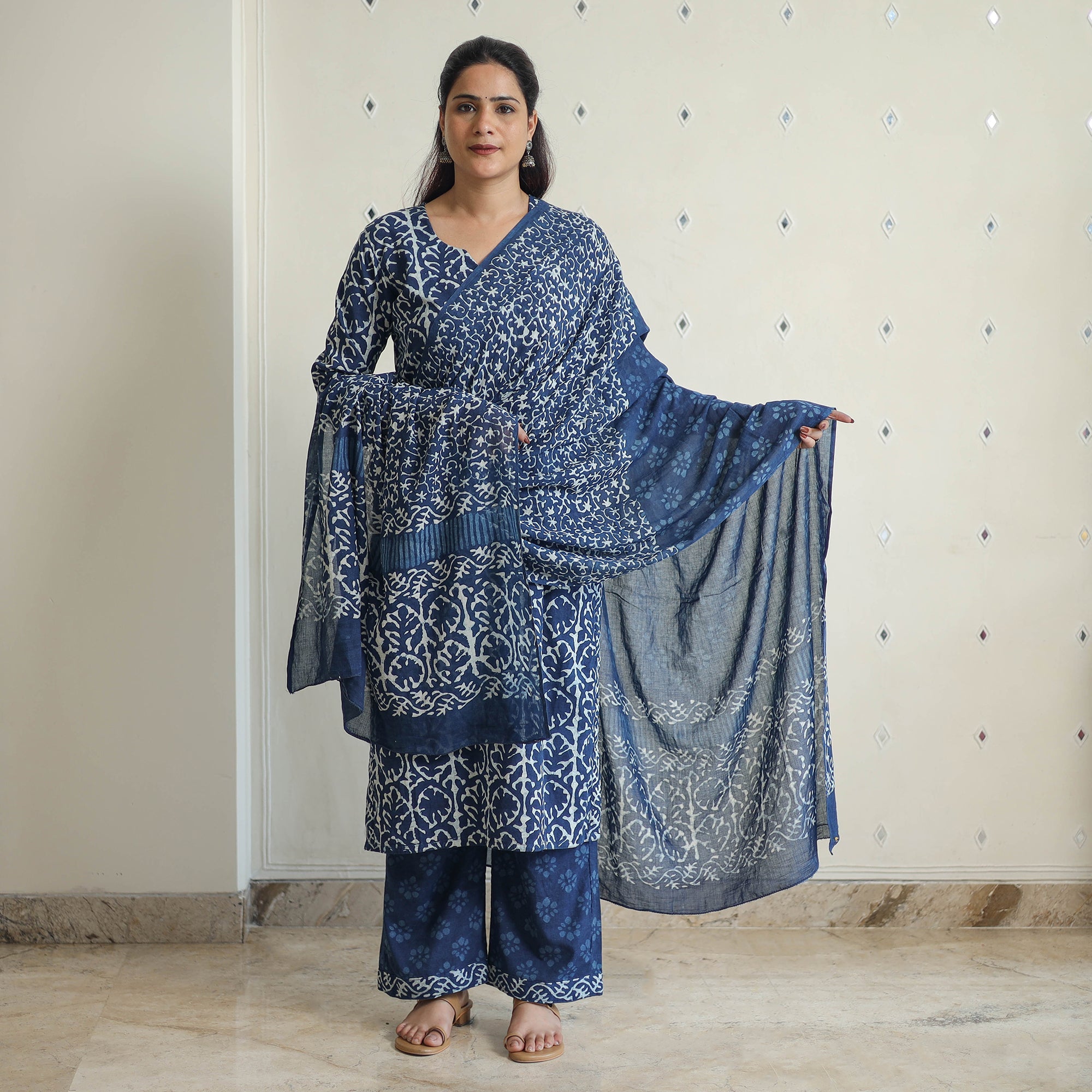 ITOKRI CASUALS Blue - Hand Block Print Indigo Bagru Cotton Suit Set 04